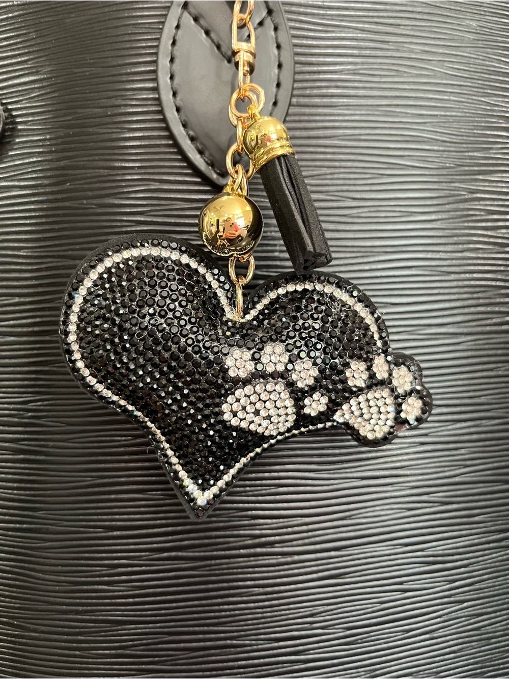 Black Crystal Heart DOG Paw Key Ring Charm Women Bags Accessories gold Hadware